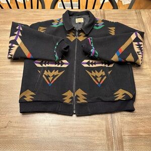 Pendleton Black Multicolor Patterned Bomber Jacket